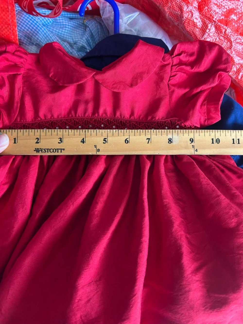 Red Smocked Peter Pan Collar Dress